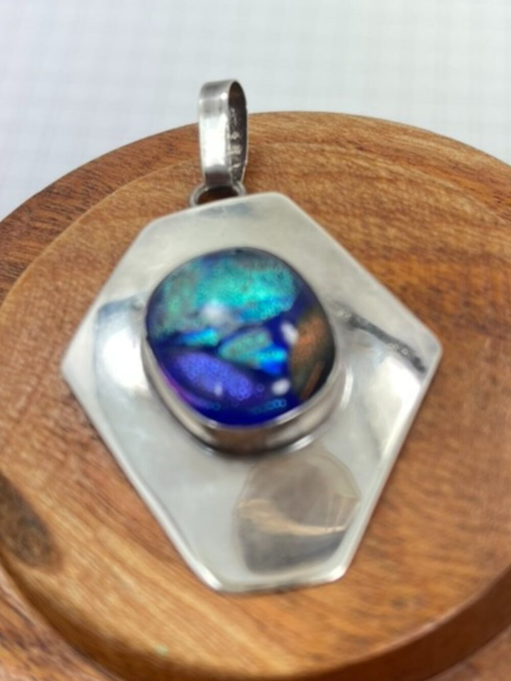 Sterling Silver 925 Dichroic Glass Pendant Y2K Statement Necklace - Picture 2 of 7